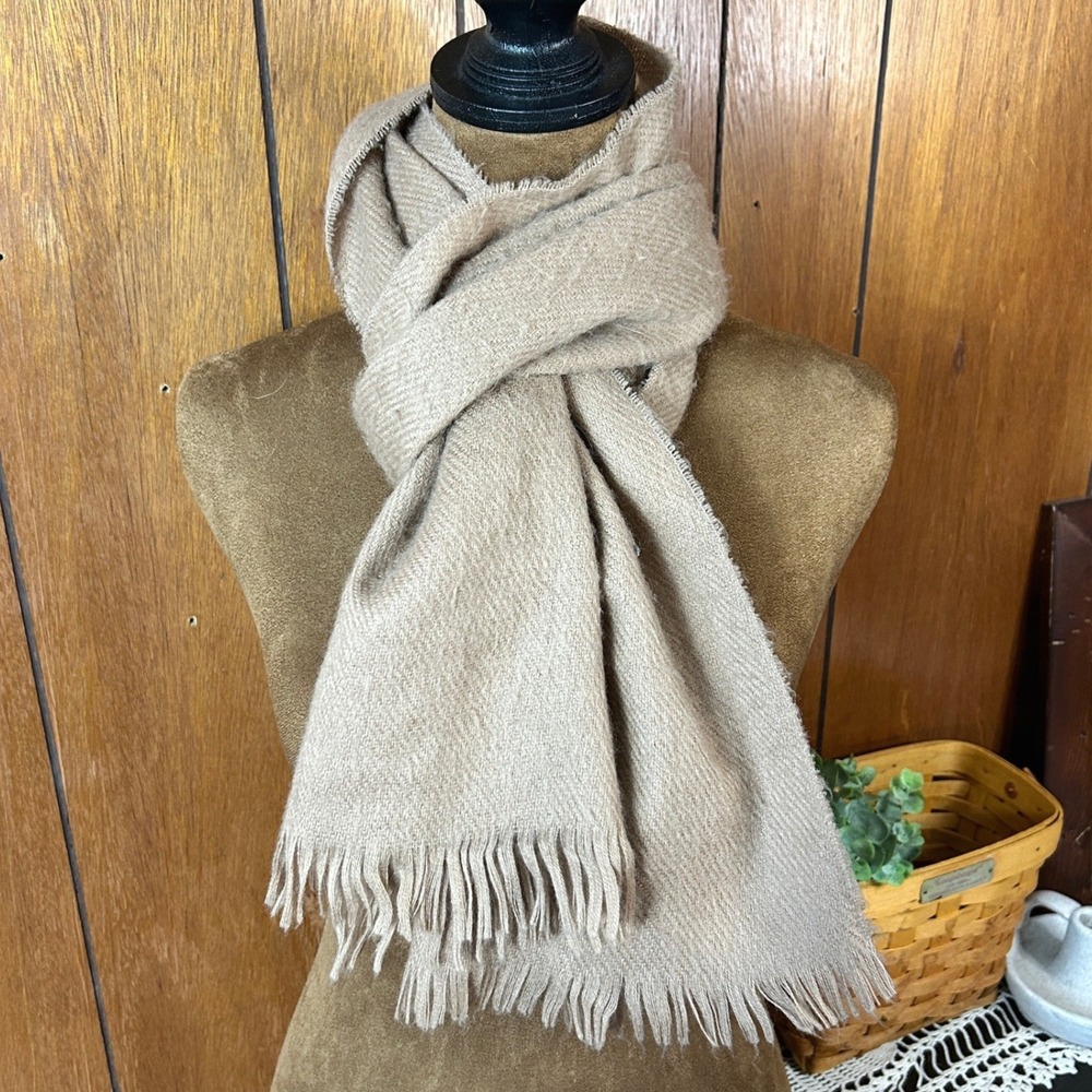 Made in Japan 100 Acrylic Tan Fringe Scarf Shawl Warm‎ Winter